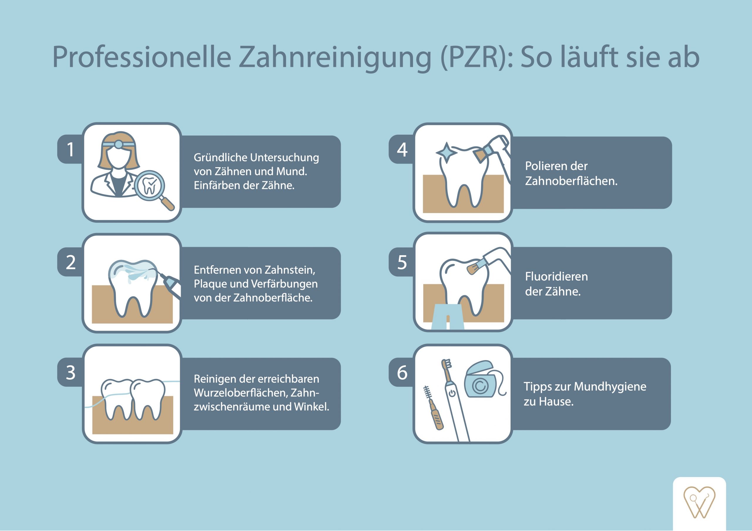 Zahnarztpraxis Katharina Jurisch, Kevelaer - Schaubild Ablauf einer professionellen Zahnreinigung